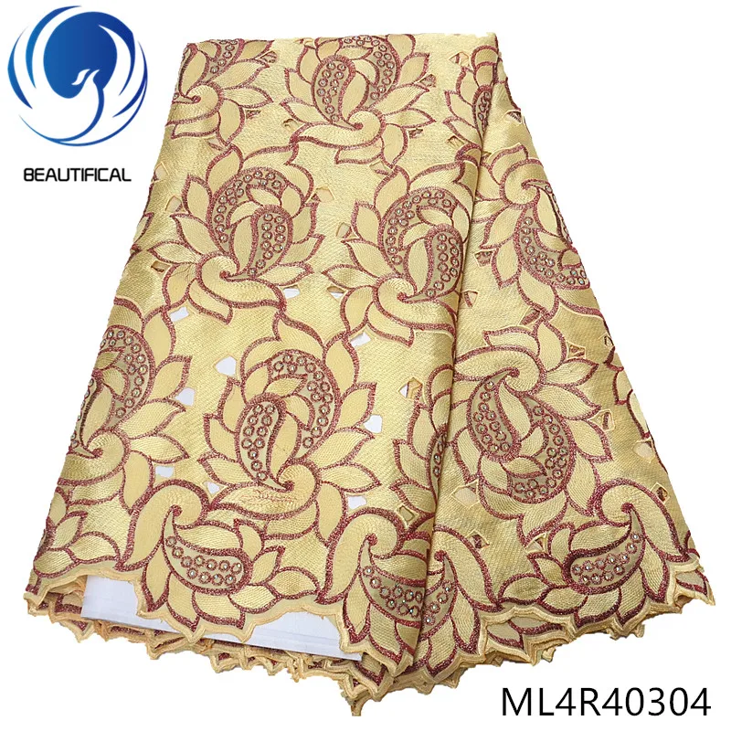 

BEAUTIFICAL nigerian cotton lace fabric Wholesale dry cotton lace stones fabric nigerian swiss voile lace for wedding ML4R403
