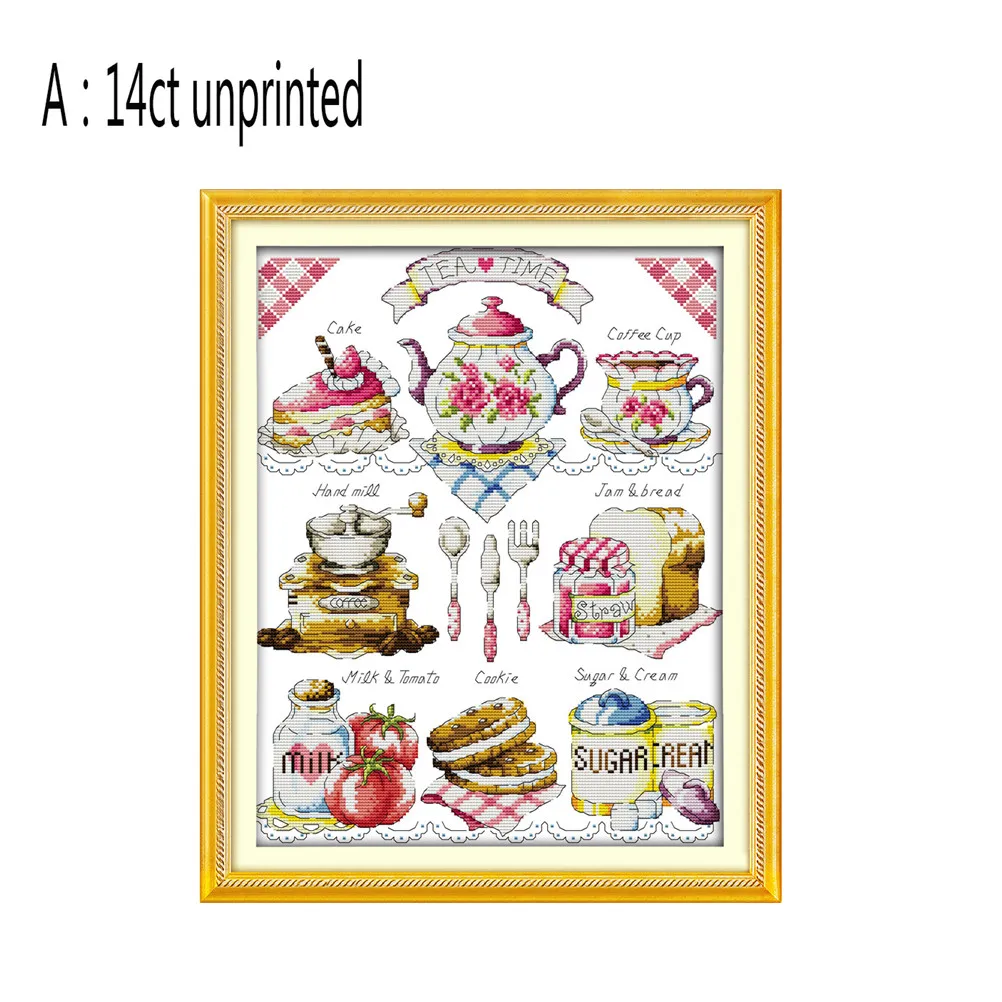 Chinese Cross Stitch Kits Cross-stitch set Dlicious Tea cake Printed Fabric 14CT Canvas Counted Embroidery Needlework