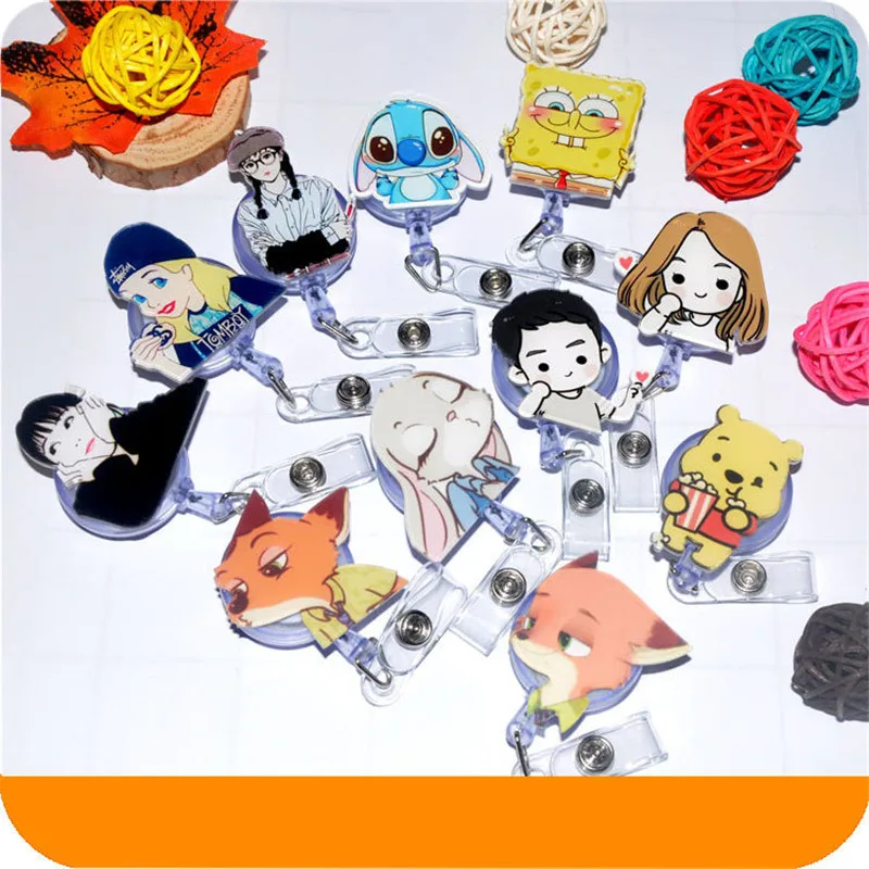 

Couple cartoon easy buckle soft sister telescopic buckle Cartoon Nurse Lanyard ID Name Card Badge Holder Clip Student Stationery