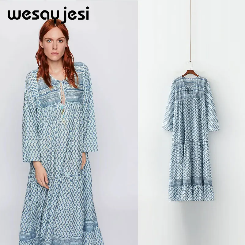 

2019 summer spring dress women vestidos england style long sleeve print midi v neck sexy dress vestidos de fiesta party dress