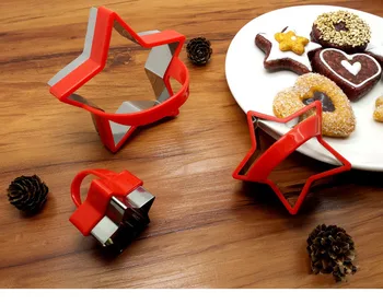 

3pcs/lot Heart Five Star Round Stainless Steel Plastic Cookie Cutters With Handle Pie Cutter Biscuit Scones Pasty Tools PD 007