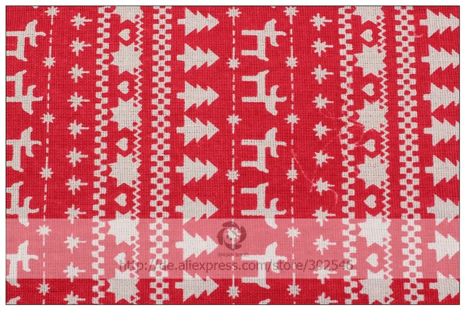Красный цвет рождество pattern хлопок лен метр ткани diy рождественские украшения ткани для лоскутное занавес 145*50 см m78