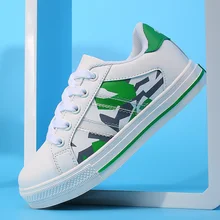 Стиль Camoflage Печать Дети Скейтбординг обувь для мальчиков девочек кроссовки Детская спортивная обувь из искусственной кожи белого цвета