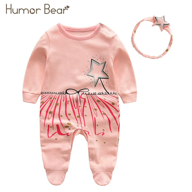 

Humor Bear 2018 New Newborn Baby Girl Clothes Girls Printing Ribbon Baby Clothing Sets Infant Jumpsuit Gifts