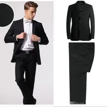 Черный мужской костюм с двумя пуговицами, 3 предмета(пиджак+ брюки+ галстук), высокое качество, формальные свадебные костюмы, выполненный на заказ, модные