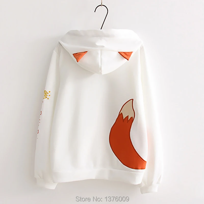  Fox Hoody Hoodie With Ears Harajuku Pullovers Women Sweatshirts Mori Girl Kawaii Clothing Cartoon L