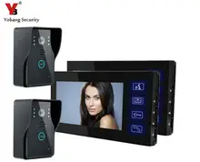 YobangSecurity 7 Inch Color Touch Button Video Door Phone Doorbell Intercom Entry System Kit 2-Monitor 2-Camera Night Vision