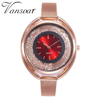

Drop Shipping Fashion Women Rose Gold Mesh Belt Rhinestone Watch Luxury Casual Quartz Watch Relogio Feminino
