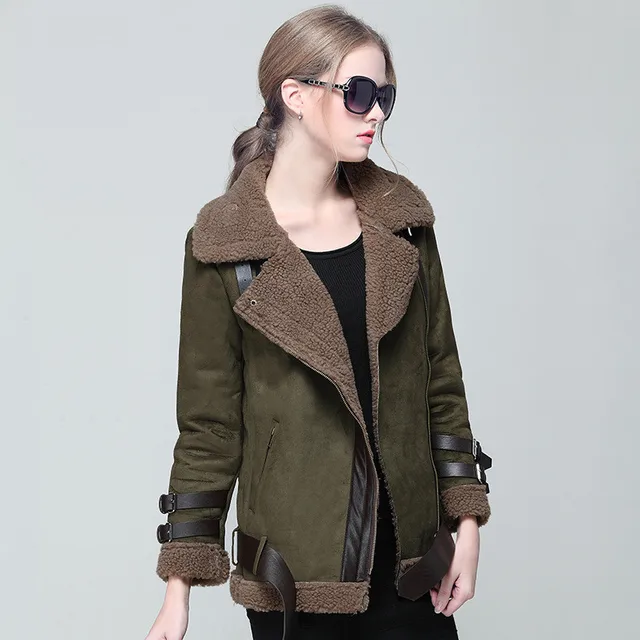 Zipper Manteau Veste Femmes Laine Chaud D'agneau Daim Automnehiver xqFXY6t