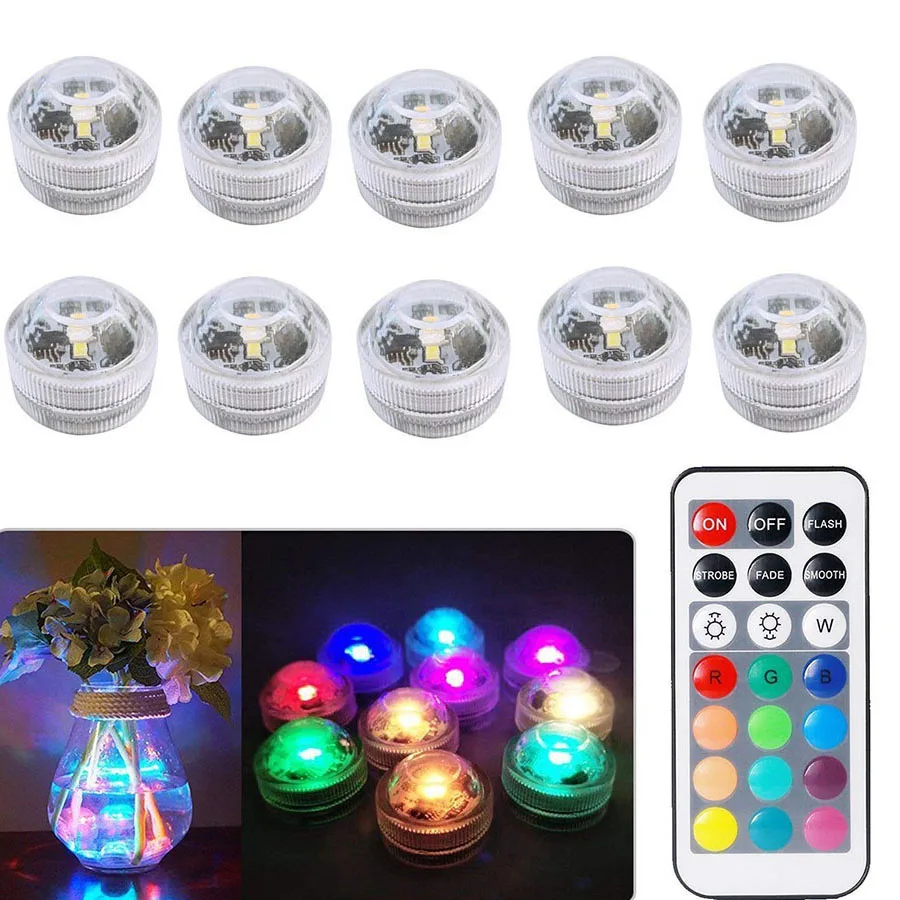 

10Pcs Multi Color Underwater Submersible LED Lights IP67 Waterproof Swimming Pool Light For Wedding Celebration With Battery