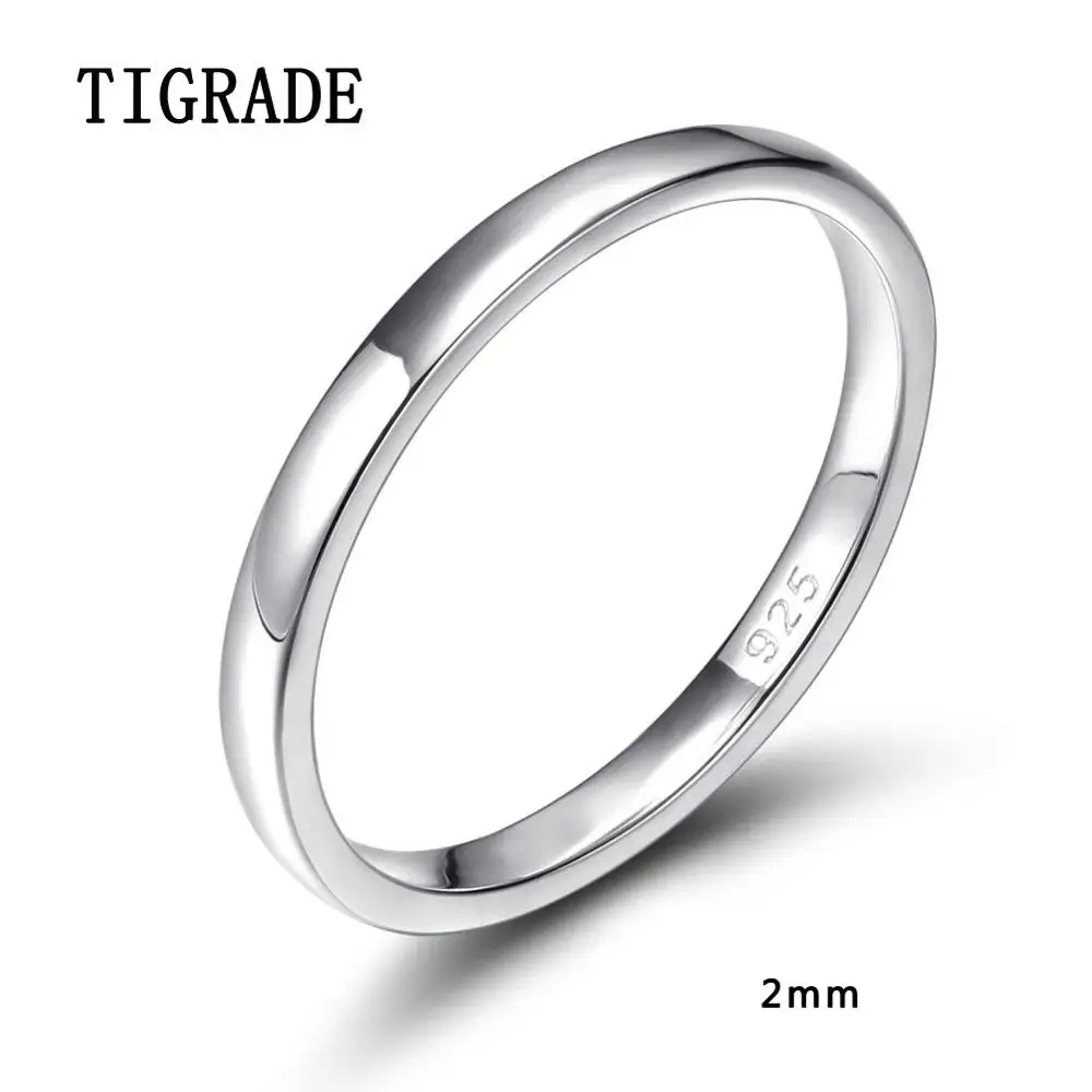Tigrade 2/4/6 мм Для женщин Серебряное кольцо полированный обручальное кольцо 925 пробы Серебряные Кольца простой Обручение Bague женских украшений - Цвет основного камня: 2mm