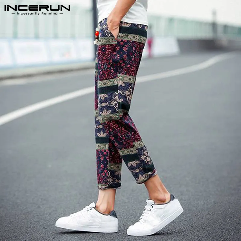 INCERUN 2019 Винтаж принт повседневные штаны для мужчин Drawstring Joggers этнический стиль брюки для мужчин Хлопок Уличная Фитнес хип-хоп брюки