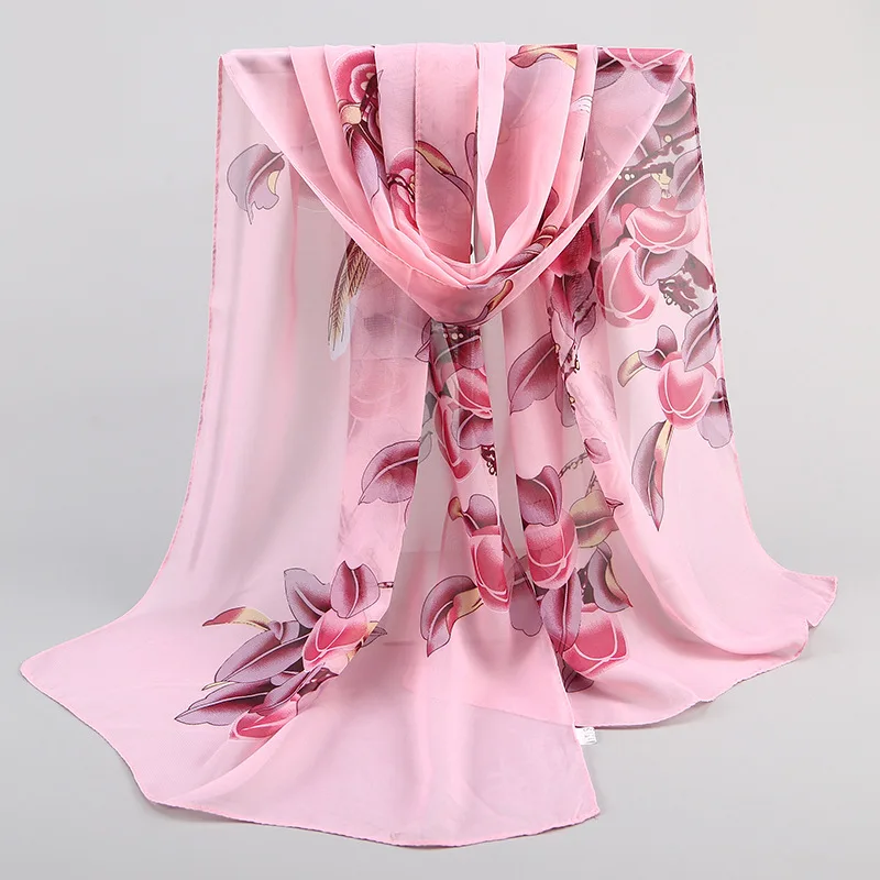 Sparsil женский весенний длинный цветочный шарф с животным принтом высокое качество шифоновые накидки летние модные поддельные шелковые шарфы для женщин - Цвет: W031Peach Pink