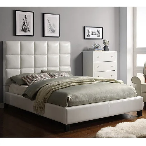Respaldo Alto moderno cama de cuero suave, cuero blanco crema mejores