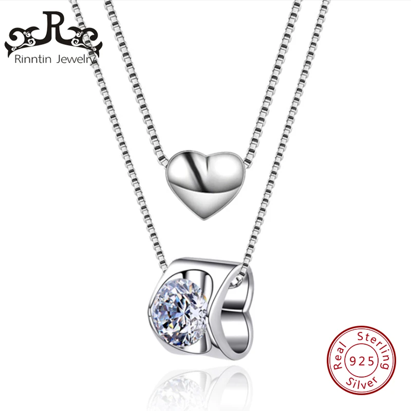 

Rinntin Real 925 Sterling Silver Annuls & Heart Necklaces&Pendants Silver Chain Choker Necklaces Jewelry Collar for Women TPSN04