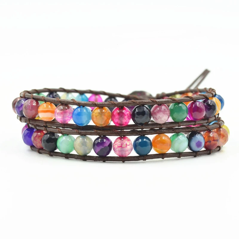 

Multi Layers Handmade Bohemia Chakra Natural Stone Beads Bracelet Femme Rainbow Health Wrap Leather Bracelet Girl Jewelry Gift
