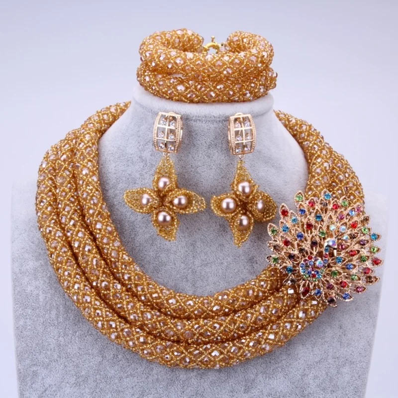 

4uJewelry Dubai Jewelry Sets Gold Color Crystal Bridal Necklace Bracelet Earrings Sets African Jewellery Set Free Shipping 2018