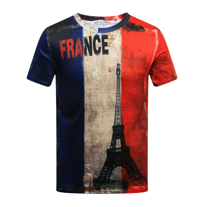 Мужская мода французский трехцветный флаг Парижская башня оригинальный принт