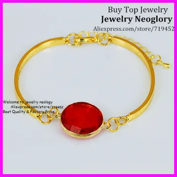 

10PCS Fashion Luxury Round Bracelet Red Glass Quartz Bezel Beads Bracelet Gold Bangle Crystal Quartz Gems Stone Bracelet
