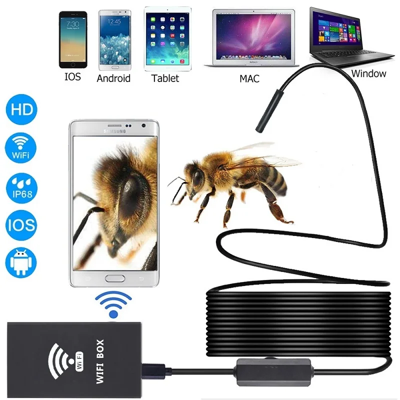 

WIFI Endoscope Camera 8mm HD1200P Soft Hard Cable waterproof inspection borescope Camera for smart phones windows Android IOS