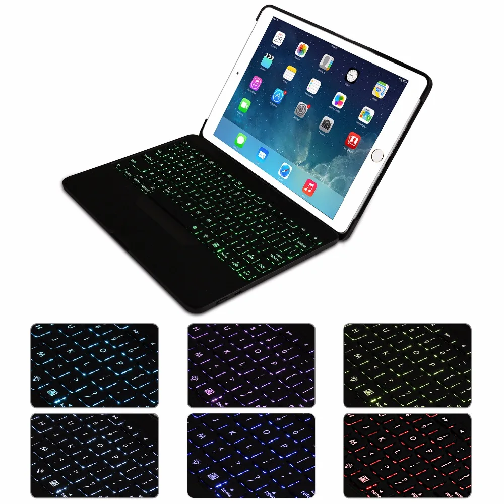  7 Colors Backlit Light Wireless Bluetooth Keyboard Cover Case For iPad 9.7 2017 2018 A1822 A1823 A1
