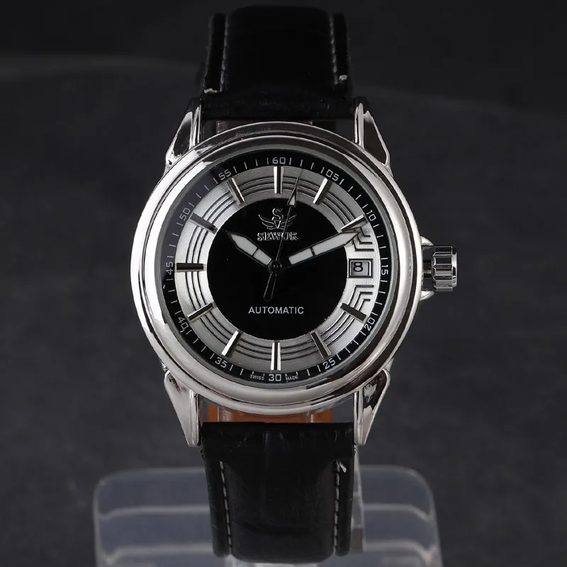 Sewor фирменный дизайн модные роскошные мужские кожаные деловые автоматические механические мужские военные наручные часы в подарок