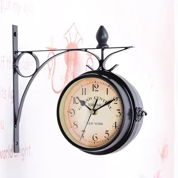 

Wall Clock Metal Decorative Double Sided Metal Wall Clock Frame + Glass Clock Vintage Hanging Antique Style Station