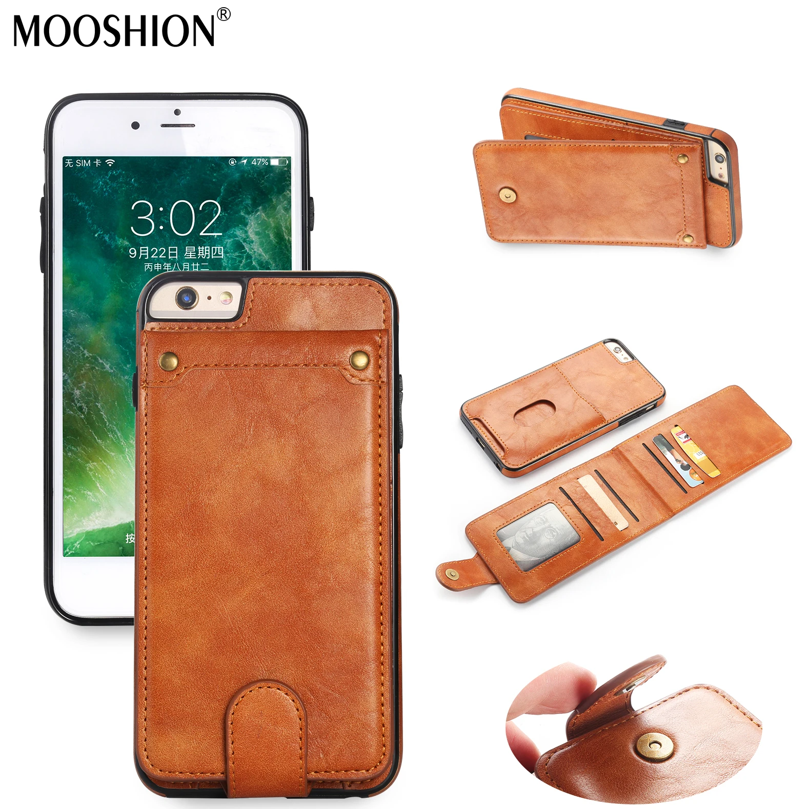 MOOSHION Luxury PU Leather Flip Case for Apple iPhone 6s 6 Wallet Book
