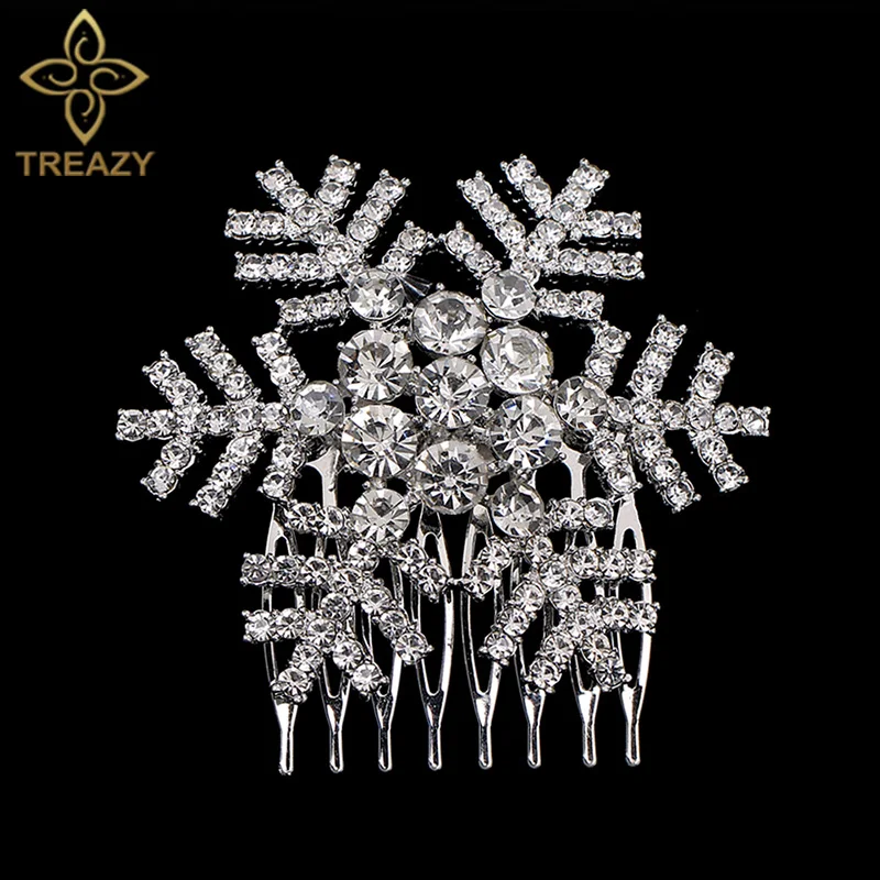 TREAZY свадебные аксессуары для волос со сверкающими снежинками гребни с