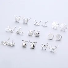 925 пробы серебряные сплайсинга милые серьги-гвоздики с животными для женщин Повседневный стиль серьги для девочки личность Стерлинговое Серебро-ювелирные изделия