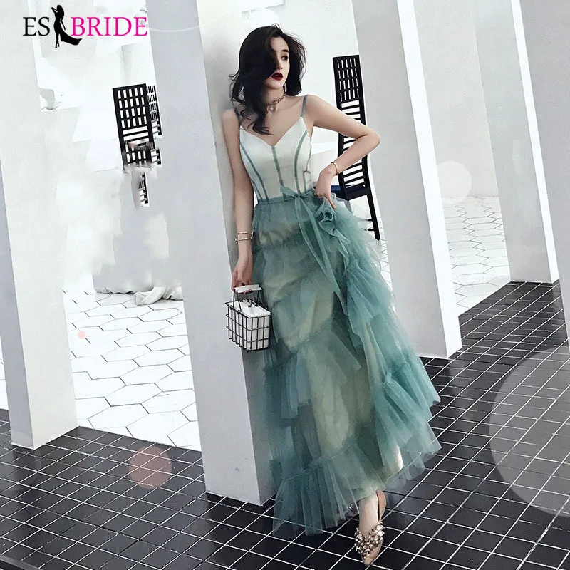 

Green Sexy V-neck Formal Dresses Evening Gown 2019 Evening Dresses Long Evening Dress Student Party Robe De Soiree ES2485