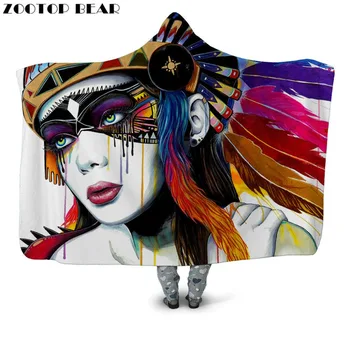 

Sexy Queen Hooded Blanket Fashion Popular Wearable Cloak 3D printed Female Quilts Boho Style Adult Bedding Soft Fleece Blankets