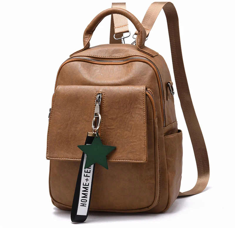 

Women Backpack Leather Bag Feminine Bagpack Sac A Dos School Bags For Teenager Girls Pendant Women Travel Large Capacity Fashion