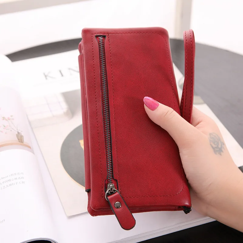 Кошелек брендовый кошелек из искусственной кожи женский кошелек портмоне бумажник женский держатель для карт длинный Дамский клатч кошелек Carteira Feminina - Цвет: Красный