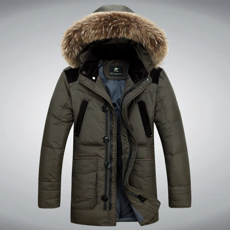 Winter down parkas warm fur collar medium length d...