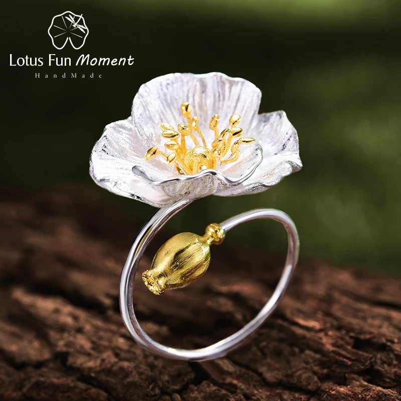 Lotus Fun Moment Real 925 Sterling Silver Vintage Ring 2019 Fashion Jewelry Blooming Poppies Flower Rings For Women Dropshipping