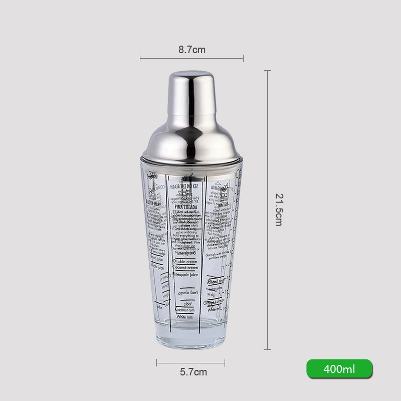Pаспродажа 1 шт 400 мл бутылка микс мастер стеклянная прозрачная шкала шейкер для коктейлей 304 нержавеющая сталь бар и стеклянный шейкер барные инструме...