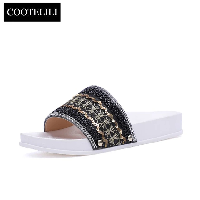 COOTELILI Women Glitter Slides Beach Sandals Summer Slippers Woman Casual Slip on Flats Shoes Bohemia Size 35-40 Dropshipping