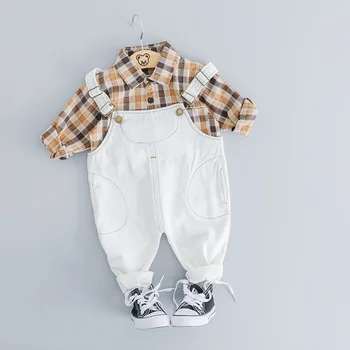 

Baby boy clothes sets girl fashion clothing 2019 New Children Kids Clothing Set plaid shirt+Bib pants newborn Infant Clothing