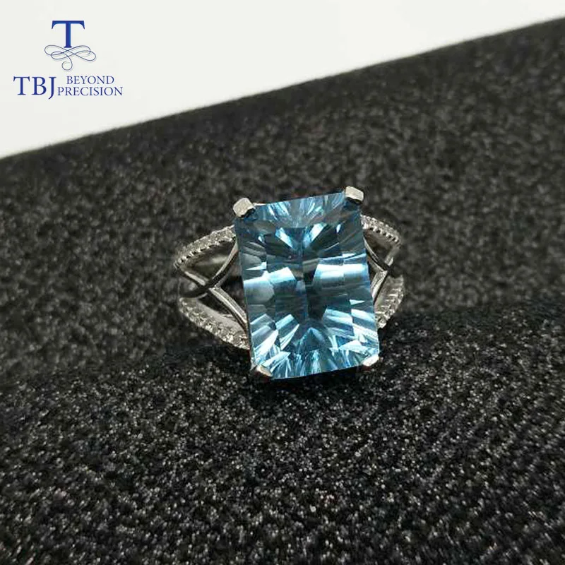 TBJ,Big Blue topaz gemstone Ring 8ct emerald concave shinning cut topaz ring in 925 sterling silver gemstone jewelry with box TBJ,Big Blue topaz gemstone Ring 8ct emerald concave shinning cut topaz ring in 925 sterling silver gemstone jewelry with box