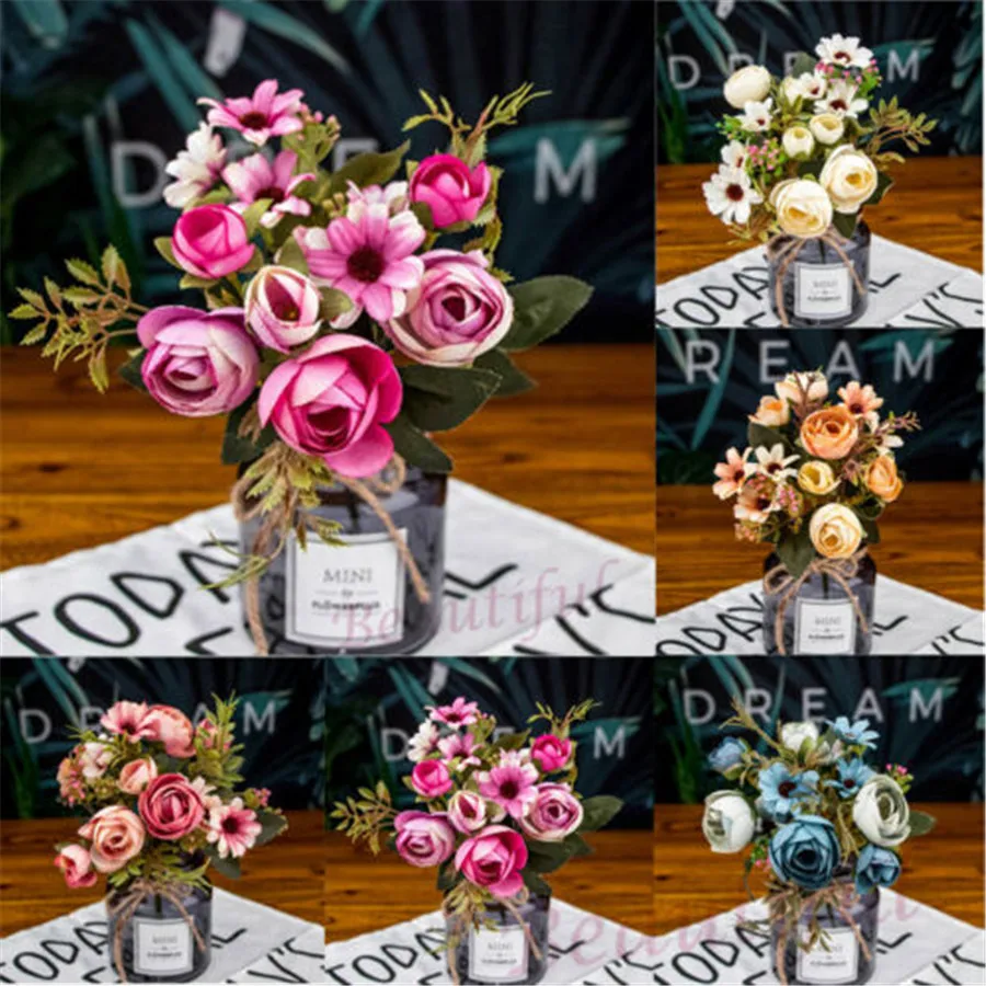 

2019 Newest 12 Head Bouquet Rose Decor Artificial Flower Home Decor Imitation Fake Flowers