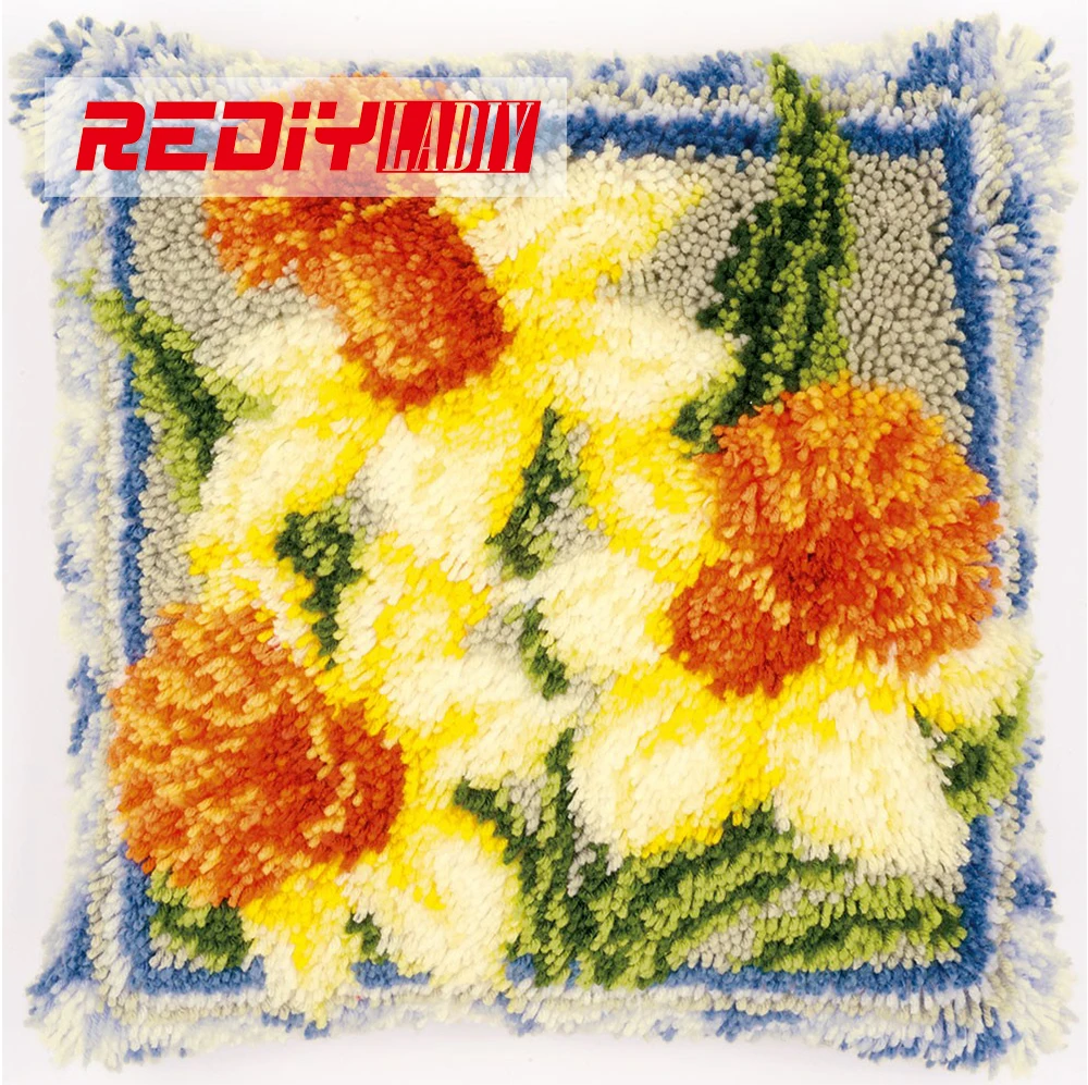 

Latch Hook Cushion Kits DIY Needlework Crocheting Throw Pillow Unfinished Yarn Cross-stitch Embroidery Set Pillowcase DAFFODILS