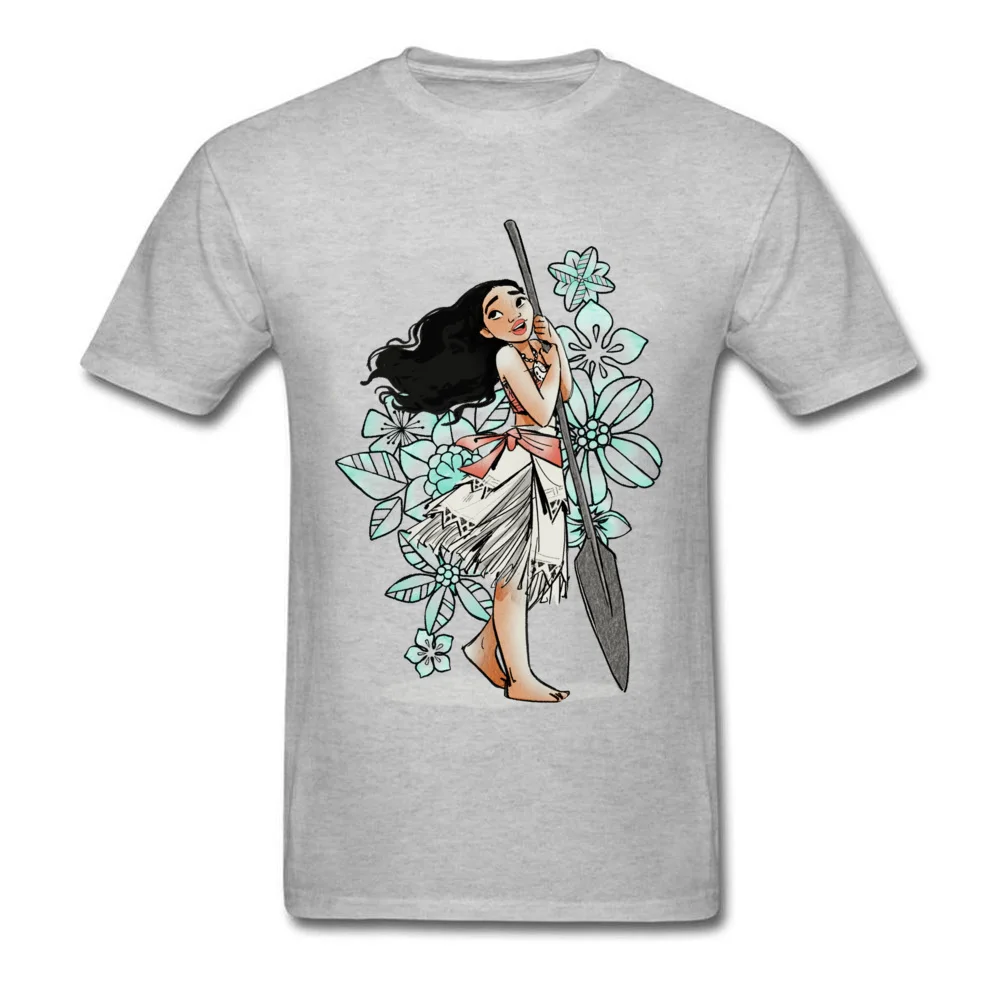 Moana Floral Sketch Summer Fall Cotton Fabric Round Collar Tops & Tees Short Sleeve Family Tee-Shirts New Design T-Shirt Moana Floral Sketch grey