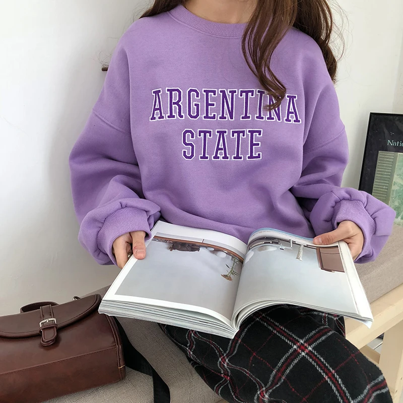 

Female Korean Kawaii Cute Round Neck Print Loose Sweatshirt Women's Sweatshirts Japanese Harajuku Ulzzang Clothing For Women