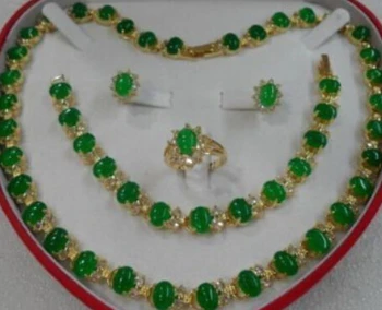 

Genuine Set Jewelry green jade necklace bracelet earring Ring New~