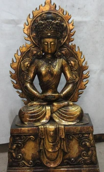 

Tibet Monastery Old Copper Bronze Statue Amitayus Buddha of Longevity Kwan Yin
