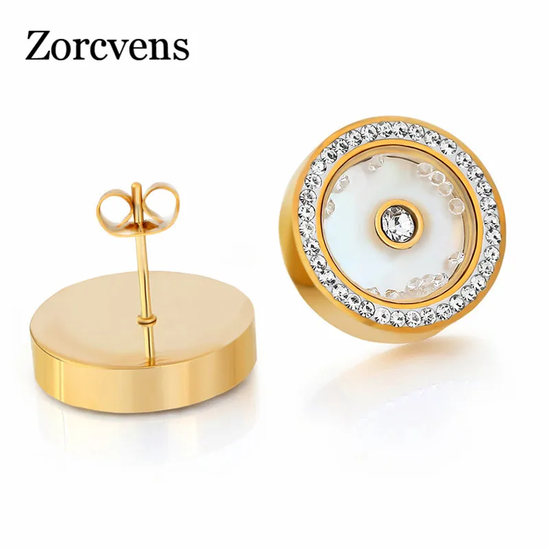 

ZORCVENS 2019 New Women Stud Earrings Jewelry Luxury Gold-color AAA Cubic Zircon Stainless Steel Stud Earrings for Women