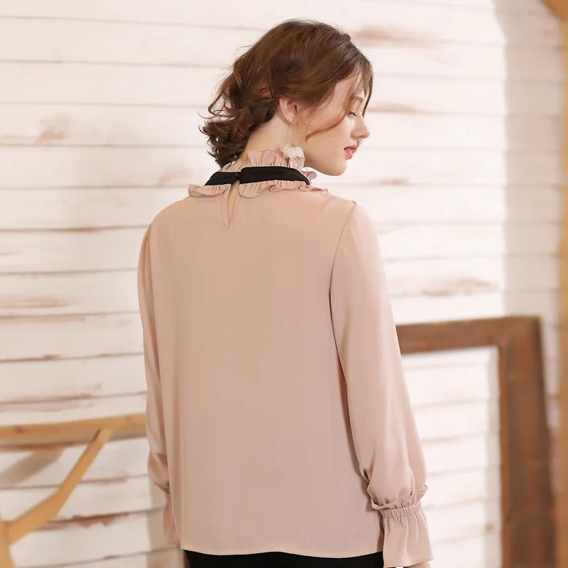 OUYALIN L XXXL 4XL 5XL Плюс Размер Женская блузка 2018 Офисная с длинным рукавом бантом и