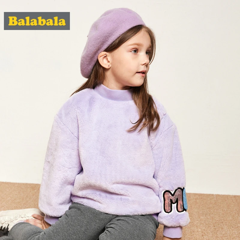 

Balabala Toddler Girl Rabbit Fur Mock-Turtleneck Sweatshirt with Sequin at Sleeve Kid Open Shoulder Sweatshirt Ribbed Cuff Hem