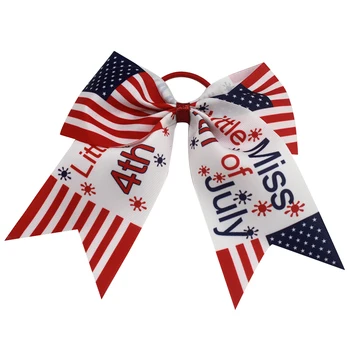 

10 pcs Hair Accessories 7" 4Th Of July Cheer Bow With Elastic Band Girls Flag Festival Cheer Bow with Rope Hair Band